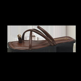Women Summer Slippers Ladies Sandals Metal Decor Thong Flip Flop Low Heel Shoes Woman Outdoor Retro Brown Sandals