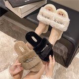 Breakj Large-Size Fur Slippers Women In The Autumn And Winter Of 2025 Outside The New Fashion Diamond Letter