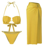Blast-Bender Solid-Colored Swimsuit Women's Half-Body Dress Three-Piece Hard Bag