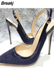 Women black horsehair design pointed toe 8cm 10cm 12cm high thin heels pearl buckle straps fashion sexy cozy shoe BM052