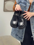 Leather Shoes Women's English Style Shoes 2024 New Summer Retro Flat-Soled Love Shoes Black One-Footed Women's