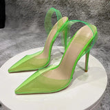 Transparent Fuchsia Pink Women PVC Pointy Toe High Heel Shoes Summer Designer Ladies Slingback Stiletto Pumps