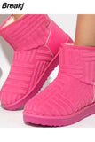 New Women's Design Brand Thick Sole Plus Velvet Flat Snow Boots Warm Towel Short Boots Non-slip Cotton Shoes Large Size