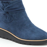 New Women Boots Autumn Solid Suede Wedges Platform ankle Boots Fashion Bow-knot Chelsea Boots Platform Zipper Walking
