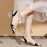 Heel Sandals, Women's Sandals 2024 Summer New Line with Pearl Fashion Sandals, Women's