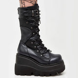 Design Gothic Style Platform Mid-Calf Boots Big Size 43 2023 New Winter INS Hot Sale Comfy Woman Shoes Motorcycle