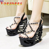 Nightclub Transparent Super High Heeled Shoes Diamond Rivet PVC Band Fashion Sandals Summer Hollow Out Wedge Women's