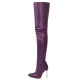 Breakj Winter New Sexy Pointed Side Zipper Patent Skin Fine High Heel Knee Boots Large Size Leather