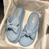 Women Slippers Summer Shallow Med Slides Platform Fashion Butterfly-Knot Shale Female Beach Soft Luxury Sabot