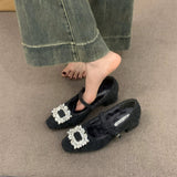 Breakj Plus Plus Gray Mary Jane Hairy Shoes Women's Shoes 2025 Autumn And Winter Temperament High Heel Square Drill Single