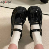 Style Chunky Platform Pumps Women 2024 Spring Round Toe Patent Leather Lolita Shoes Woman College style Uniform