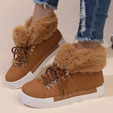 Fur Warm Winter Sneakers for Women 2023 New Thick Plush Flat Cotton Shoes Woman Lace Up Non Slip Snow Boots Plus Size