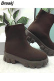 New Couple Sock Shoes Women Thick-soled Casual fly woven mesh Knitted Short Boots female Floater sneakers women