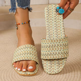 Breakj Printed Lattice Flat Base Large-Size Lady Slippers Light And Comfortable Ladies