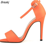Women NEW Fashion Ankle Strap Sandles Lady High Heels PU Leather Matte Open Toe BUCKLE Office Summer