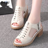 Women's Sandals Square heel Summer Shoes Peep Toe zip gladiator sandals women zip platform