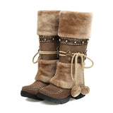 Style Women Boots Suede Leather Cotton Shoes for Women Plush Warm Snow Boots Retro Square Toe Thick Heel Mid-Calf