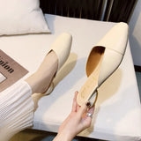 Summer Fashion Women Pointed Toe Slipper Nude White Square Low Heels Outsides Ladies Slides Luxury Brand Beach Mules