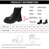 Autumn Winter Platform Ankle Boots Women Thick Sole Pu Leather Biker Boots Woman 2023 Short Plush Lace-Up Shoes