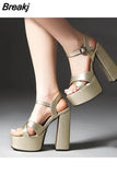 High Heeled Women's Sandals New Fashion 2023 Summer Ankle Buckle Flock Sandals European Style Sexy Party Banquet