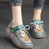 Hook & Loop Shoes Women Sneakers Genuine Leather Mixed Colors 2022 New Handmade Comfortable Retro Platform