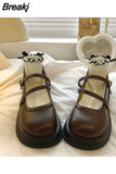 Women's Shoes Black Leather Mary Jane Female Footwear Gothic High on Platform Japanese Style Lolita Trends 2023 Quality Sale
