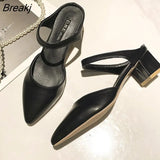 Women's Pointed Toe Sandals New Middle Heel Chunky Heel Outer Wear Women's Summer Mules Shoes Closed Toe Ladies