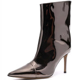 Ankle Boots Pointed Toe High Heels Shoes Nightclub Stiletto Shiny Leather Demonia Boots Metal Gold Women Mid Calf