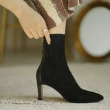 Female 2023 Fashion Ankle Women's Boots Elegant Modern Boots Women Sewing Zipper Pointed Toe Thin Heel Flock Shoes