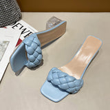New Square Heel Slippers Women Rope Plaid Open Toe Women Outdoor Slippers Mujer Elegant Shoes Sandels for Women Summer