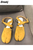 Split Toe Flats Ballerina Flock&nubuck Tabi Ninia Shoes Women Espadrilles Buckle Band Riband Flats Loafers casual