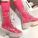 Women Ankle Boots Transparent Thick Sole Waterproof Ankle Boots Women Transparent Heel Booties Sexy Women Rain