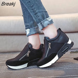 Zipper Sneakers Women Autumn Thick Bottom Red Wedges Sports Black Casual Lace Up Hiking Running Shoes Large Size