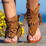 Tassel Sandals for Woman Summer Boho Flat Shoes Ladies Lace Up Beach Shoes Sandalias Mujer 2020 Women's