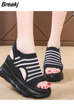 Straps Espadrilles Platform Clogs Wedge Female Shoe 2023 Women's Open Toe Increasing Height High Heels Muffins shoe