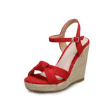 34~46 Wedges Sandal Women Summer New Platform Pumps Bohemia High Heel Ankle Strap Solid Flock Female Shoes Zapatos De
