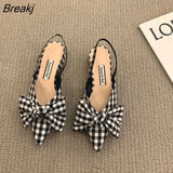 Women's Sandals Summer 2023 Pointed Low Heels Bow-knot Sandalias Fashion Baotou Strap Elegant Female Shoes Chaussure