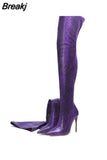 Sexy Over The Knee High Boots Women Stretch Leather Snakeskin Pointed Toe Long Booes Woman Winter Zip High Heels
