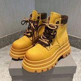 Winter Boots Medium Heel Comfortable Ankle Ladies Boots 2023 Designer Shoes Solid Colors Lace-Up Chaussure Femme