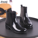 Women Rain Boots Waterproof Rubber Sole Low Heel Winter Shoe Female Middle Tube Fashion New Black Casual Brand Design Ankle