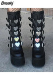 Design Gothic Boots INS Hot Great Quality Fashion Cool Motorcycle Boots Big Size 43 Wedges Heart Platform Mid-Calf