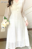 Fairy Elegant Dress Women Casual One-piece Dress Korean Long Sleeve V-neck Evening Party Vintage Dress Female 2023