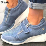 Women Spring Crystal Sneakers Women's Wedge Platform Hook Loop Ladies Zip Casual Woman Vulcanized Comfort Female Fashion