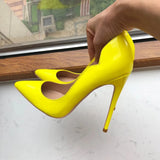 Curl Cut Women Solid Black Patent Pointy Toe High Heel Shoes Elegant Pumps Customize Stilettos Size 46 8cm 10cm