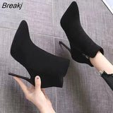 Boots Women 2022 Autumn/Winter High Heel Shoes Sexy Black Stiletto Pointed Toe Side Zipper Botines Casual Botas De