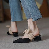 Shoes Cover Toe Butterfly-Knot Mules for Women 2023 Slippers Casual Square Heel Loafers Slides Med New Luxury