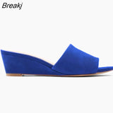 Women Slippers Elegant Summer 3cm Velvet Mules Wedge Sandals Slippers Open Toe High Heels Casual Dress Woman