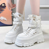 Green Punk Chunky Platform Motorcycle Boots Women Autumn Winter Gothic Shoes Woman Thick Bottom Lace Up Ankle Botas