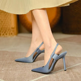 Breakj Family 2025 Autumn Silk Satin Blue Pointed Fine High Heel Women's Shoes After Stumbling Women's