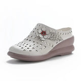 New Loose Cake Bottom Casual Women's Shoes National Wind Leather Flower Hollow Out Women's Slippers Breathable Comfortable Hole Hole